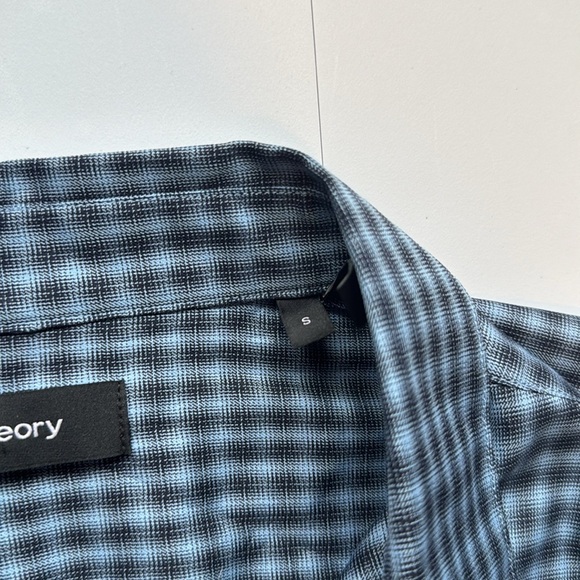 Men's Theory Blue Checkered Shirt - Picture 5 of 8